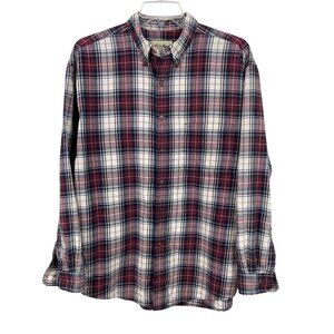 Eddie Bauer Mens Large Red White & Blue Plaid Button-Down Long-Sleeve Shirt